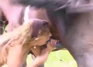 Busty Spanish zoophile sucks her stallion
