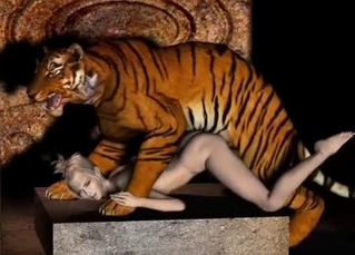 Gigantic 3D tiger nicely drills a blonde