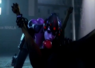 Purple 3D goddess blows her dark beast
