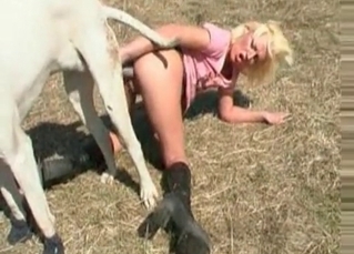 Hot bitch fucks outdoors with an animal